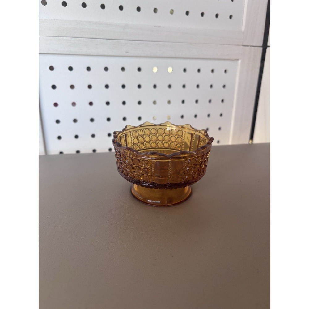 Three Panel Amber‎ Small 3.25" Berry Bowl Richards & Hartley Glass Vintage